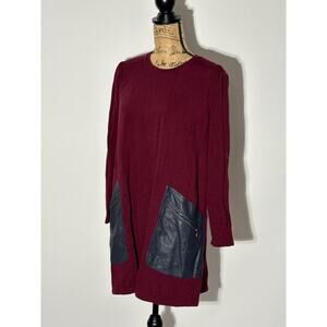 BCBGMAXAZRIA heavy oversized maroon top with leather zipper pockets